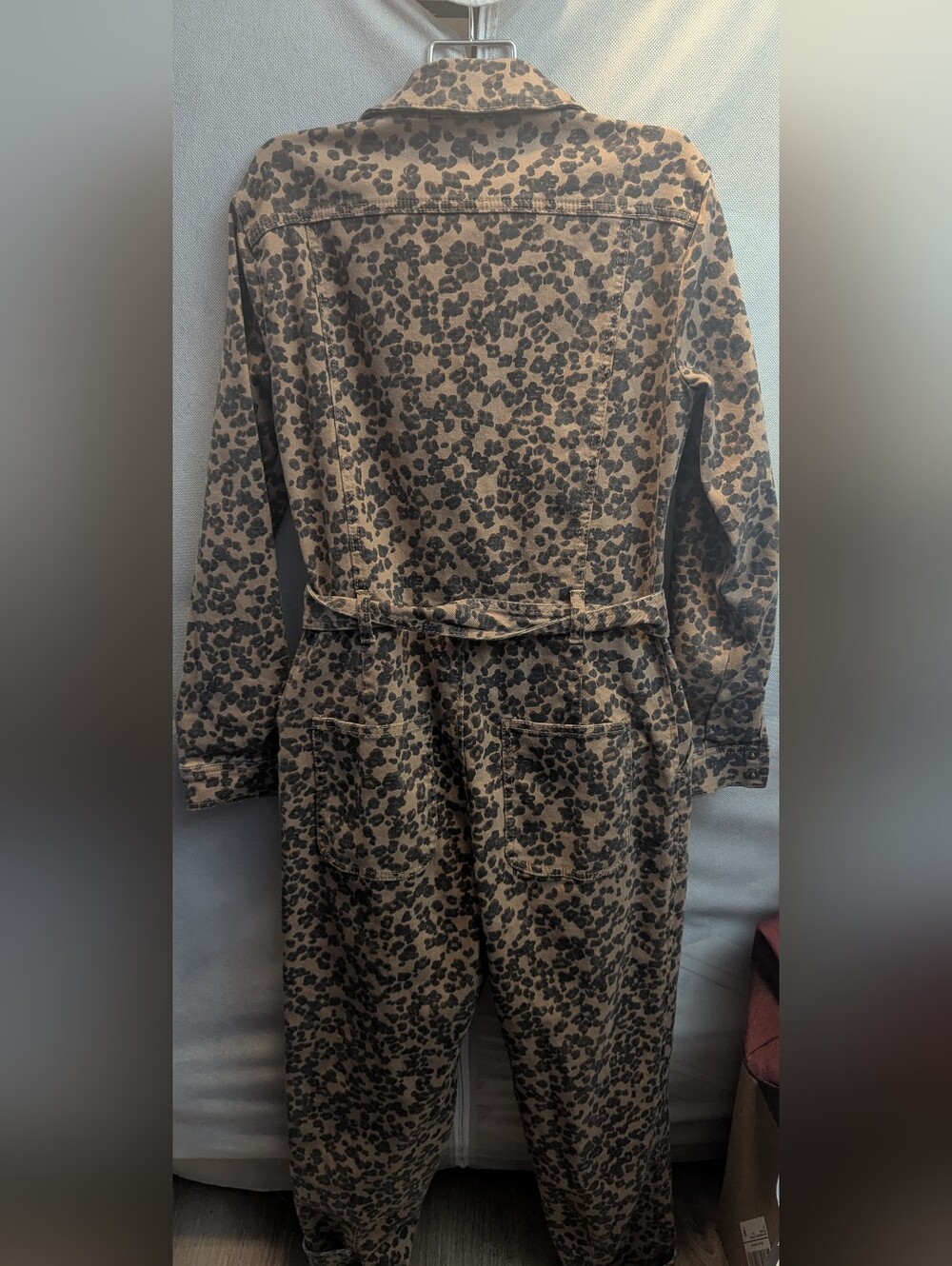 Anthropologie Leopard Printed Denim Utility Jumpsuit W/ Belt - Picture 4 of 8